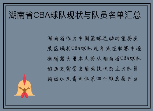 湖南省CBA球队现状与队员名单汇总